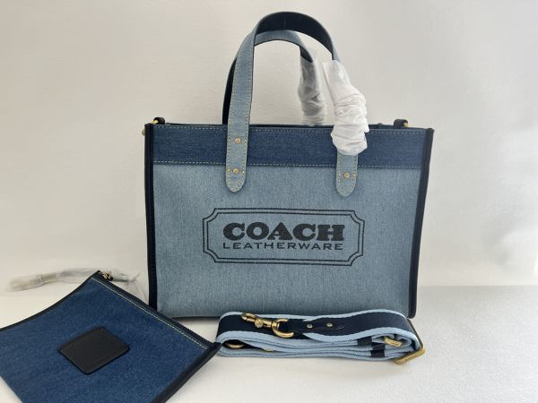 コーチ COACH 2WAY トートバッグ レディースバッグ デニム+レザー ブルー+ネイビー レディース F89163 保存袋付き 新品未使用