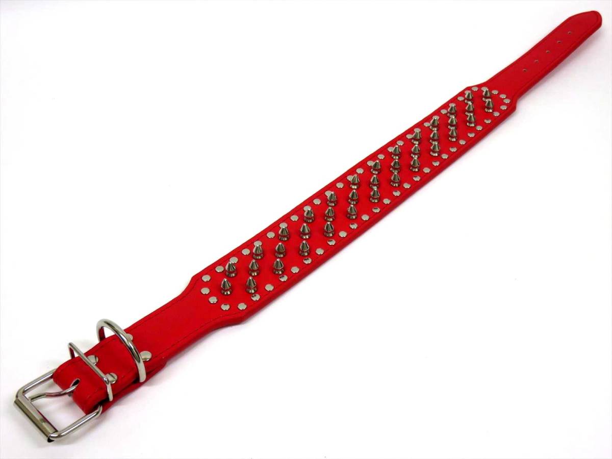  red L studs necklace large dog neck around 54~62cm rom and rear (before and after) width 5cm PU leather togetoge spike color red pet accessories interior walk new goods free shipping 