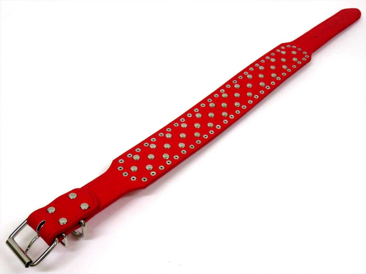  red L studs necklace large dog neck around 54~62cm rom and rear (before and after) width 5cm PU leather togetoge spike color red pet accessories interior walk new goods free shipping 