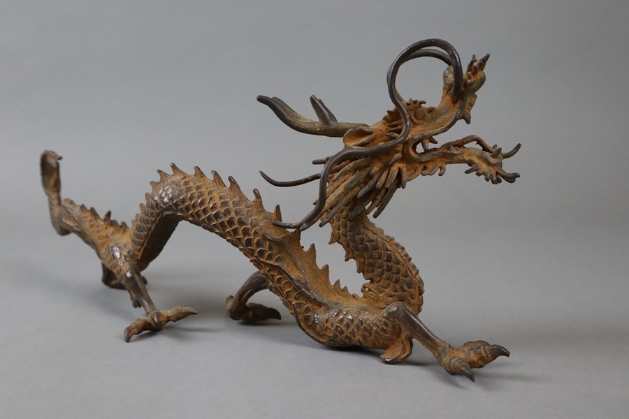 日展工芸家 中村喜久雄作 蝋型鋳銅『 真龍 』 置物 幅36,5cm 共箱 / 高岡銅器 銅製 龍 細密細工 古美術品[b1080]_画像6