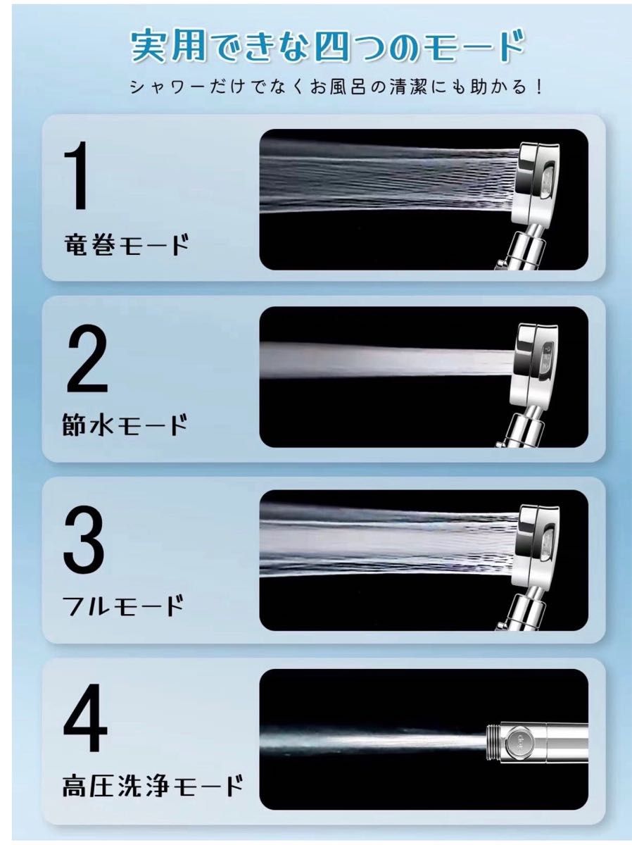 シャワーヘッド 節水シャワーヘッド 80%節水 竜巻水流 3段階水流調節水圧調整 塩素除去 浄水カードリッチバス用品 肌ケア