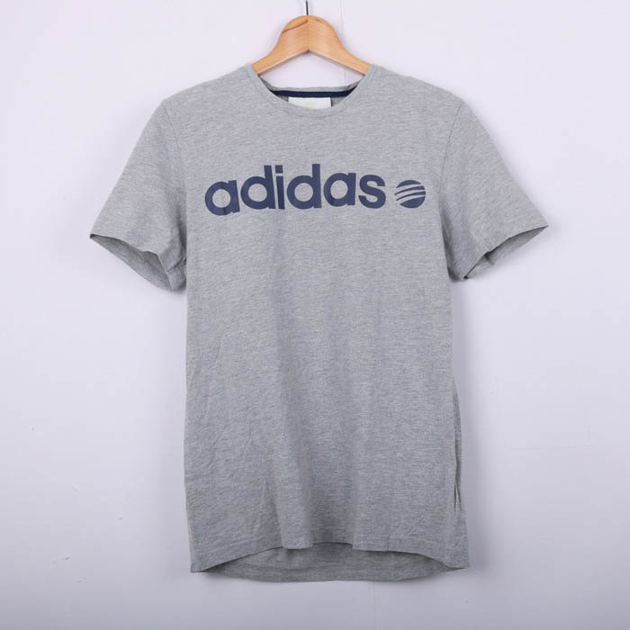 アディダス 半袖Tシャツ ロゴプリントT クルーネック トップス スポーツウエア メンズ Mサイズ グレー adidas_画像1
