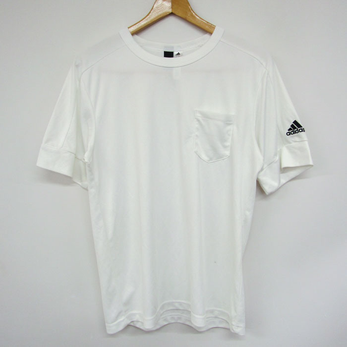 アディダス 半袖Tシャツ 胸ポケット 袖ロゴ スポーツウエア メンズ Mサイズ ホワイト adidas_画像1