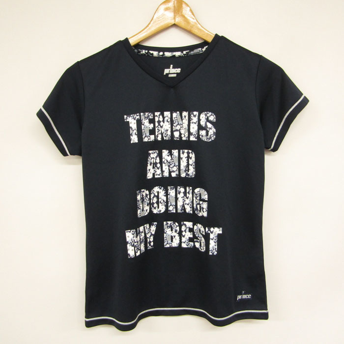 プリンス 半袖Tシャツ Vネック グラフィックT テニス スポーツウエア レディース Mサイズ ネイビー prince_画像1