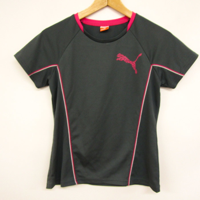 プーマ 半袖Tシャツ 胸ロゴ 部分メッシュ サイドライン スポーツウェア トップス レディース Sサイズ ブラック PUMA_画像1