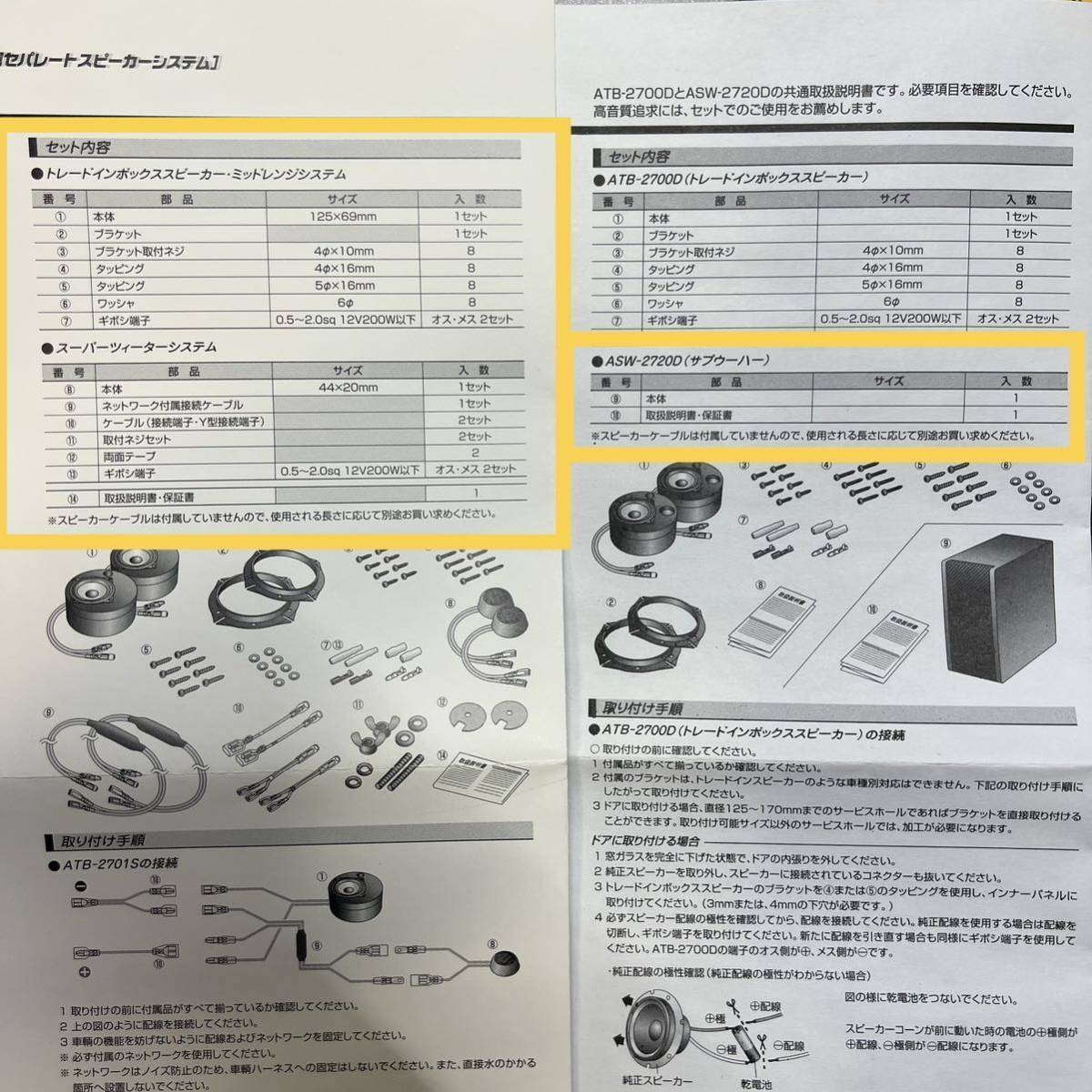 エーモン AODEA ATS-2780Dトレードインボックススピーカーセット　セパレート2way オーディア　ソニックデザイン_画像7