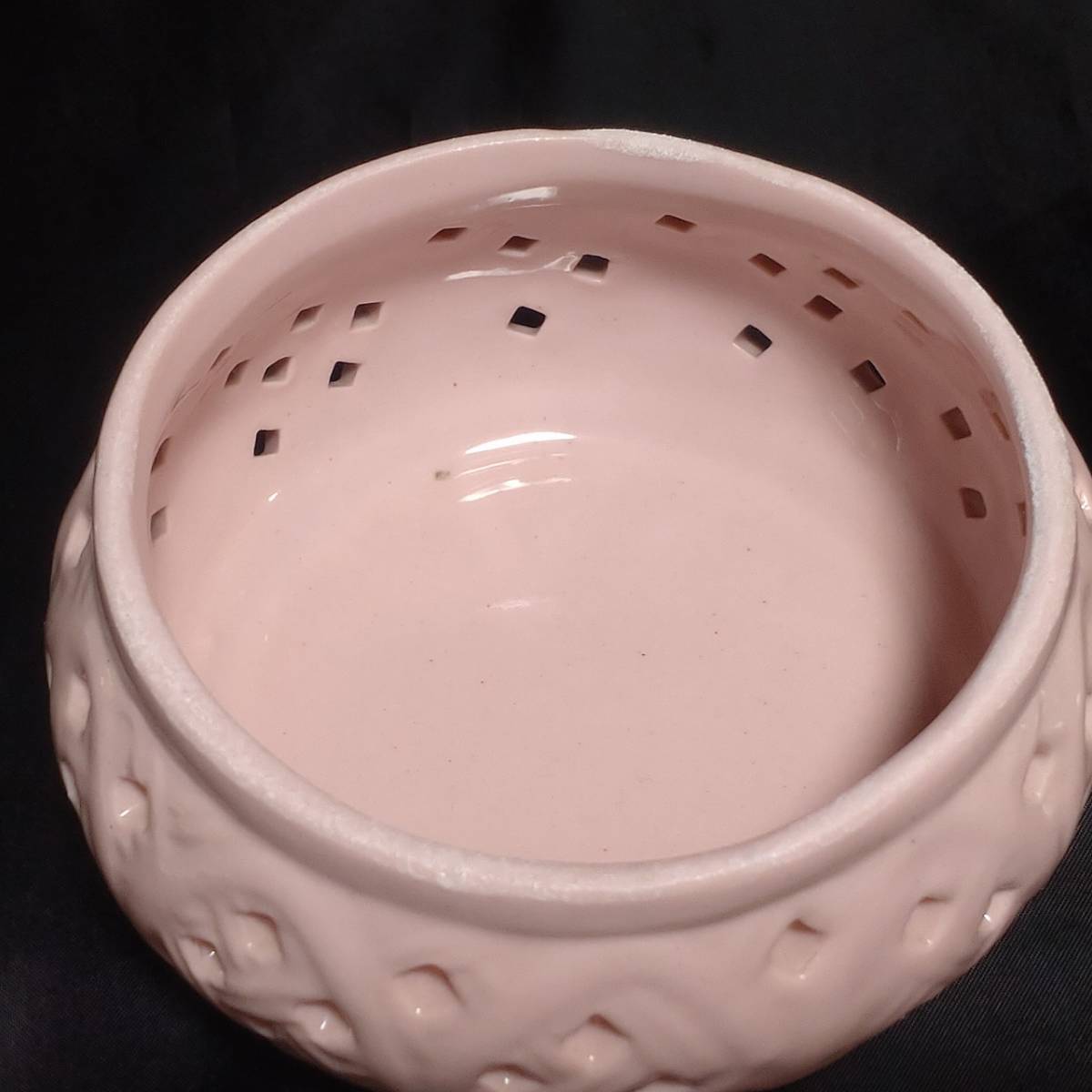 フラワー小物入れ 陶器 ポプリポット 直径約10.5cm ピンク色 洋風 飾り 置物 【3955】_画像4