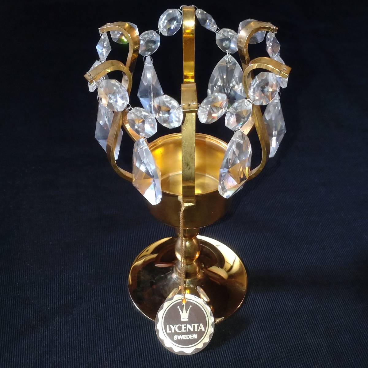 キャンドルホルダー LYCENTA SWEDEN SWEDISH HANDWORK stass crystal gold plating 24 carat 高さ約16㎝ 直径約9.8cm 【3956】