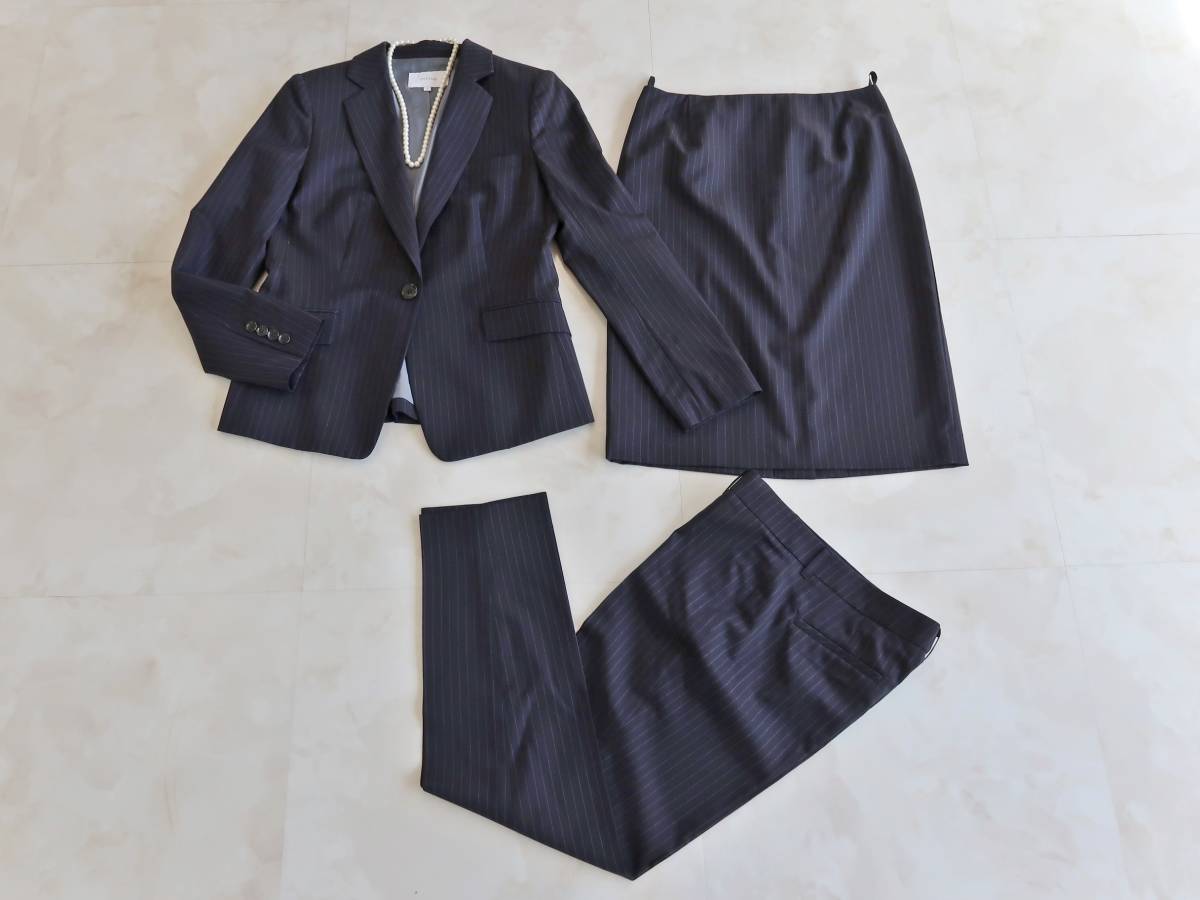 魅力的な ビジネス 面接 絹混 シルク S 黒 ブラック 1 パンツスーツ 06