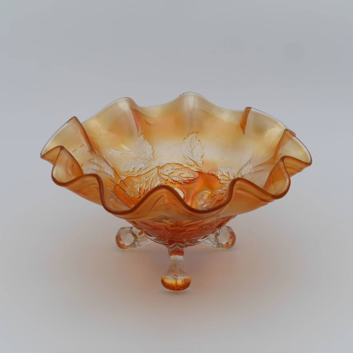 イングランド カーニバルグラス コンポート Amber Carnival Glass Ruffletop Compote, England_画像1