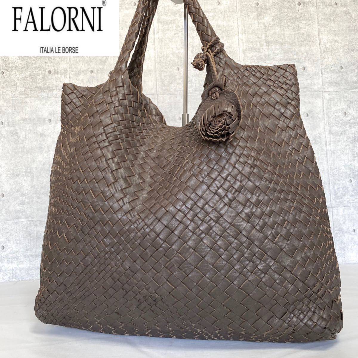  beautiful goods FALORNIfaroruni mesh mocha Brown ram leather charm attaching shoulder .A4 storage mesh handbag tote bag shoulder 