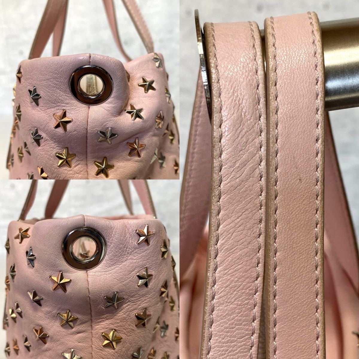 良品 JIMMY CHOO MINISARA ミニサラ ジミーチュウ 2WAY ベビーピンク ハンドバッグ トートバッグ ショルダー カラフルスタッズ レザー