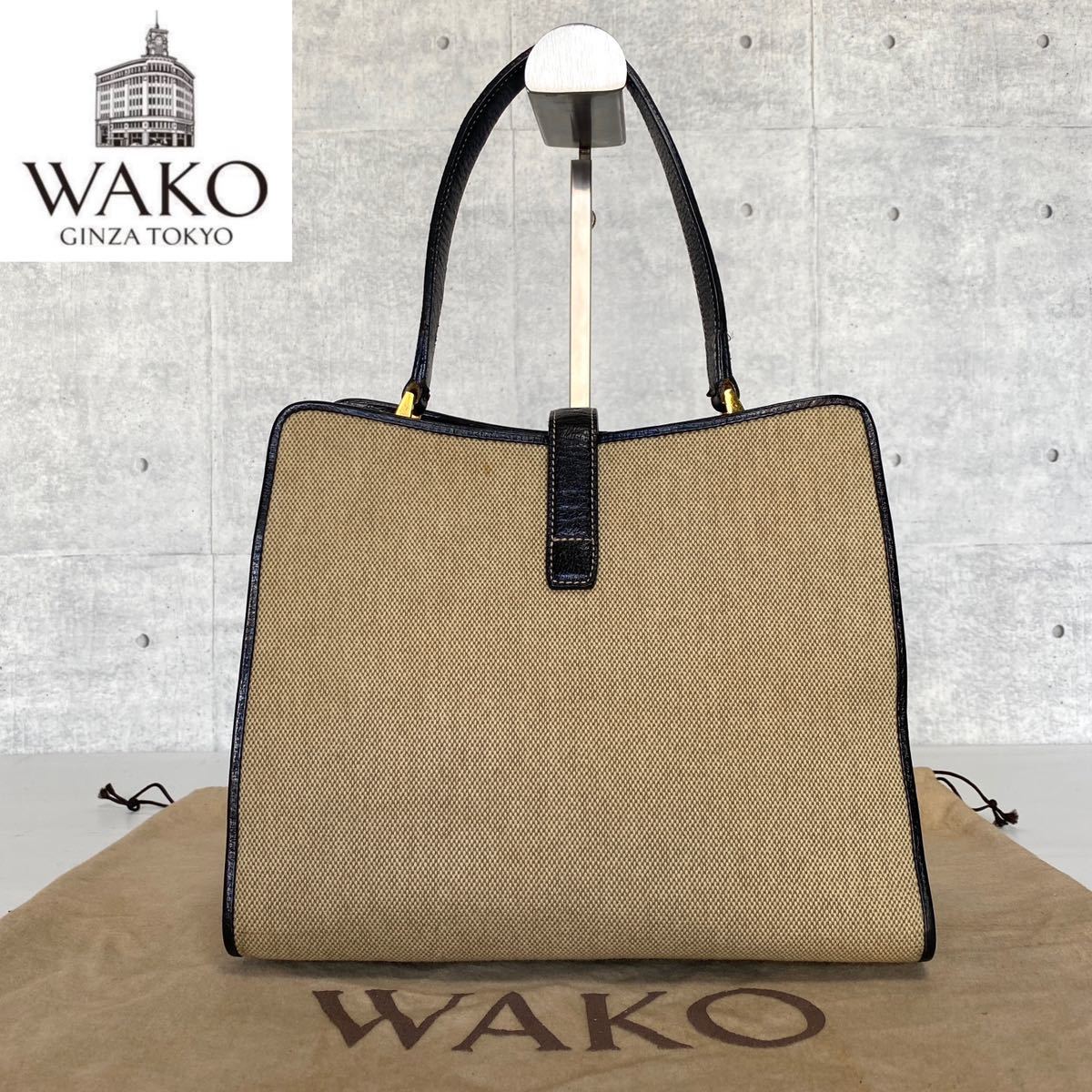 WAKO ワコウ 銀座 和光 ゴールド金具 キャンバス×レザー 肩掛け レザー ハンドバッグ トート_画像2