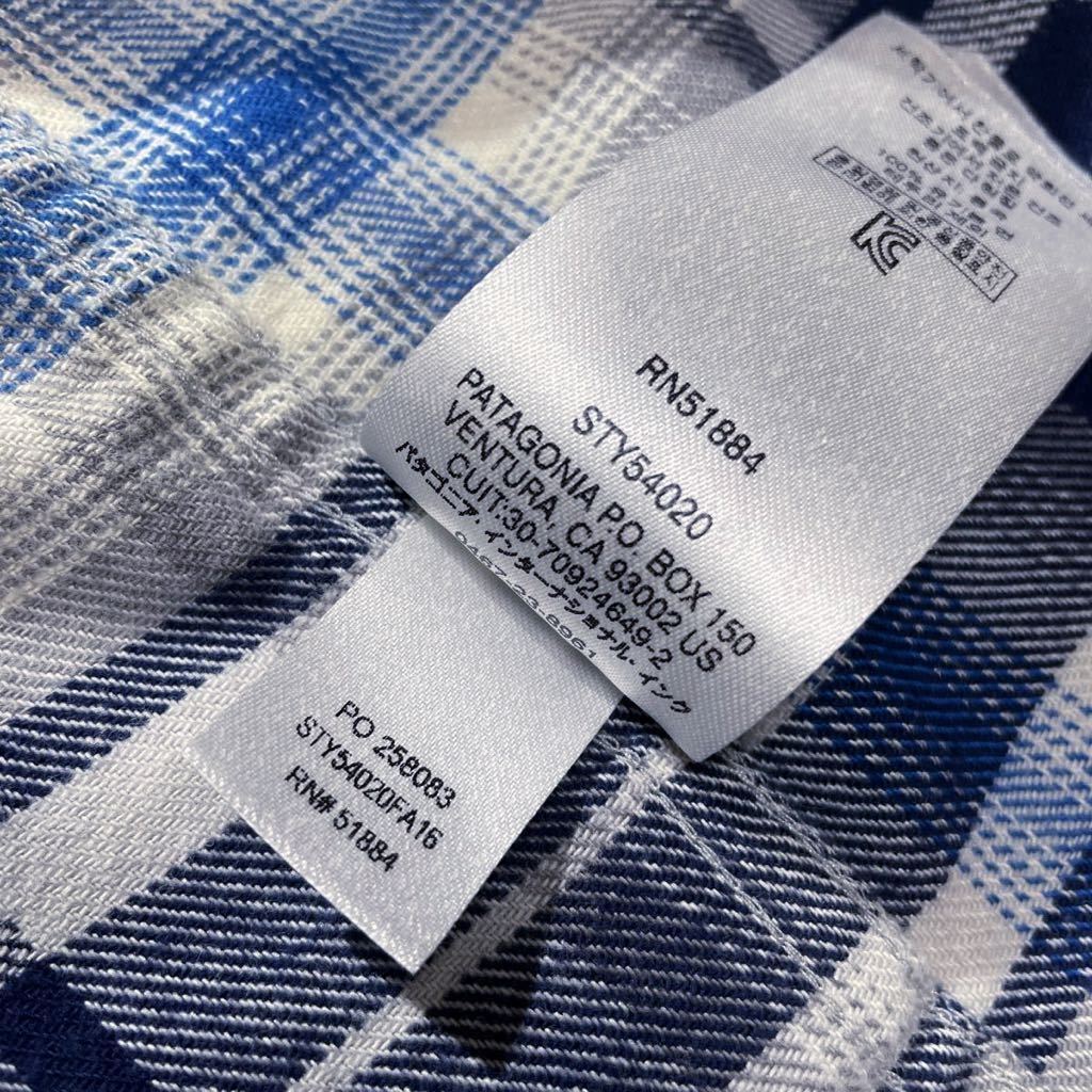 ビッグサイズ☆美品 パタゴニア オーガニックコットン オンブレチェック ネルシャツ XL ビンテージ 紺 水色 青 白 長袖 FA2016 猫目ボタン_画像5