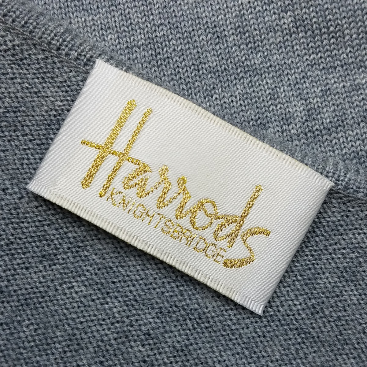 秋冬/ハロッズ/ウール100％ パール刺繍 ニット カーディガン/7号/灰【クリーニング済み】Harrods/セーター/カシミヤ/1_画像3