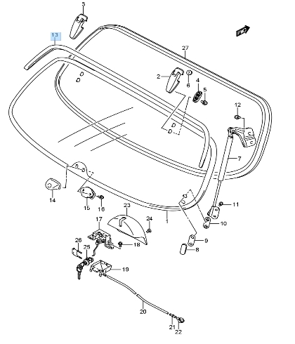 【スズキ純正新品】SUZUKI 未使用品 ★超希少品★ ツイン リアガラス アッパーモール EC22S バックドア ガラスモール_画像3