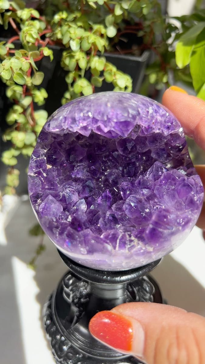 超美品 アメジスト 笑口 天然石 丸玉 パワーストーン 風水 スフィア 原石