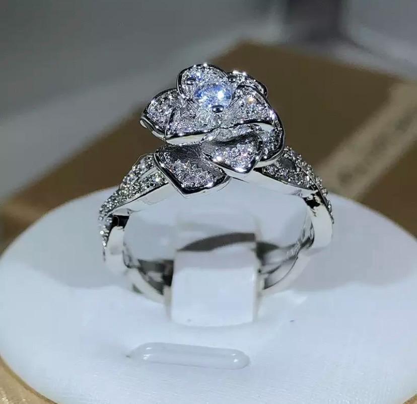 618 シルバー 薔薇 リング s925 czダイヤモンド ローズ ジュエリー
