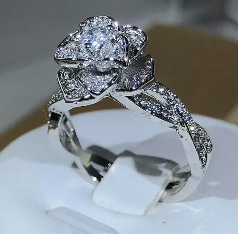 618 シルバー 薔薇 リング s925 czダイヤモンド ローズ ジュエリー