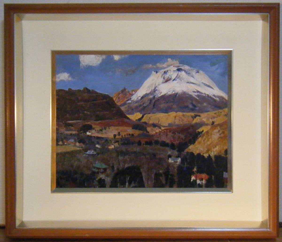 真作】絵画 田中道久 油彩6号 浅間新雪 国画会会員 壮大風景 O165-