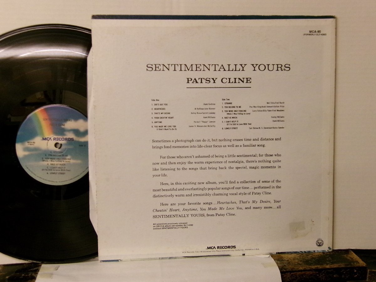 ▲LP PATSY CLINE パッツィ・クライン / SENTIMENTALLY YOURS 輸入盤 MCA MCA-90 「HEARTACHES」 カントリー◇r51007の画像2