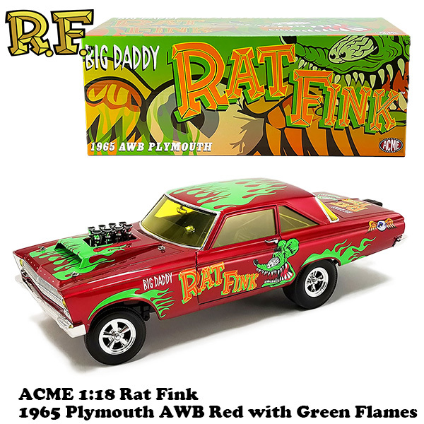ACME 1:18 RAT FINK 1965 PLYMOUTH AWB Red with Green Flames【ラットフィンク】ミニカー - 乗用車 ACME 1:18 RAT FINK 1965 PLYMOUTH AWB Red with Green Flames【ラットフィンク】ミニカー - 乗用車