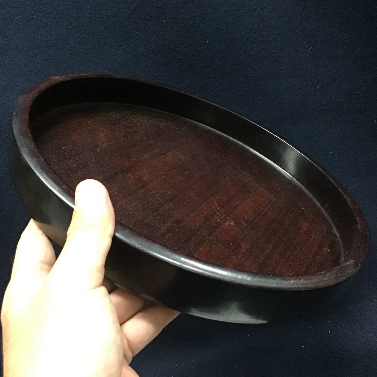 煎茶道具 唐木 丸盆 お盆 無垢材 黒檀 直径29cm 刳抜盆 煎茶盆 木製