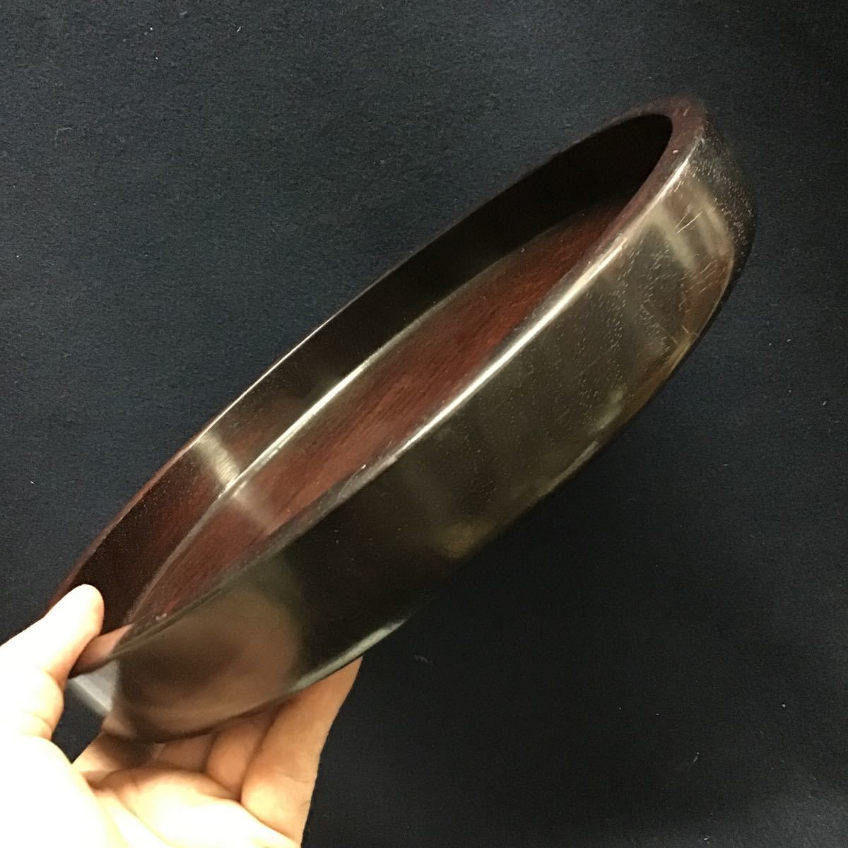 煎茶道具 唐木 丸盆 お盆 無垢材 黒檀 直径29cm 刳抜盆 煎茶盆 木製