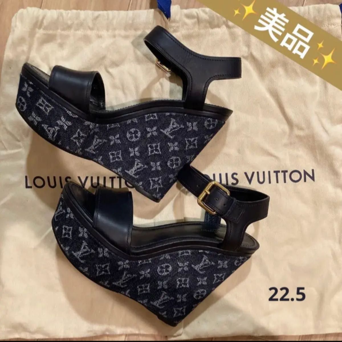 LOUIS VUITTON ウェッジソールサンダル デニム｜PayPayフリマ