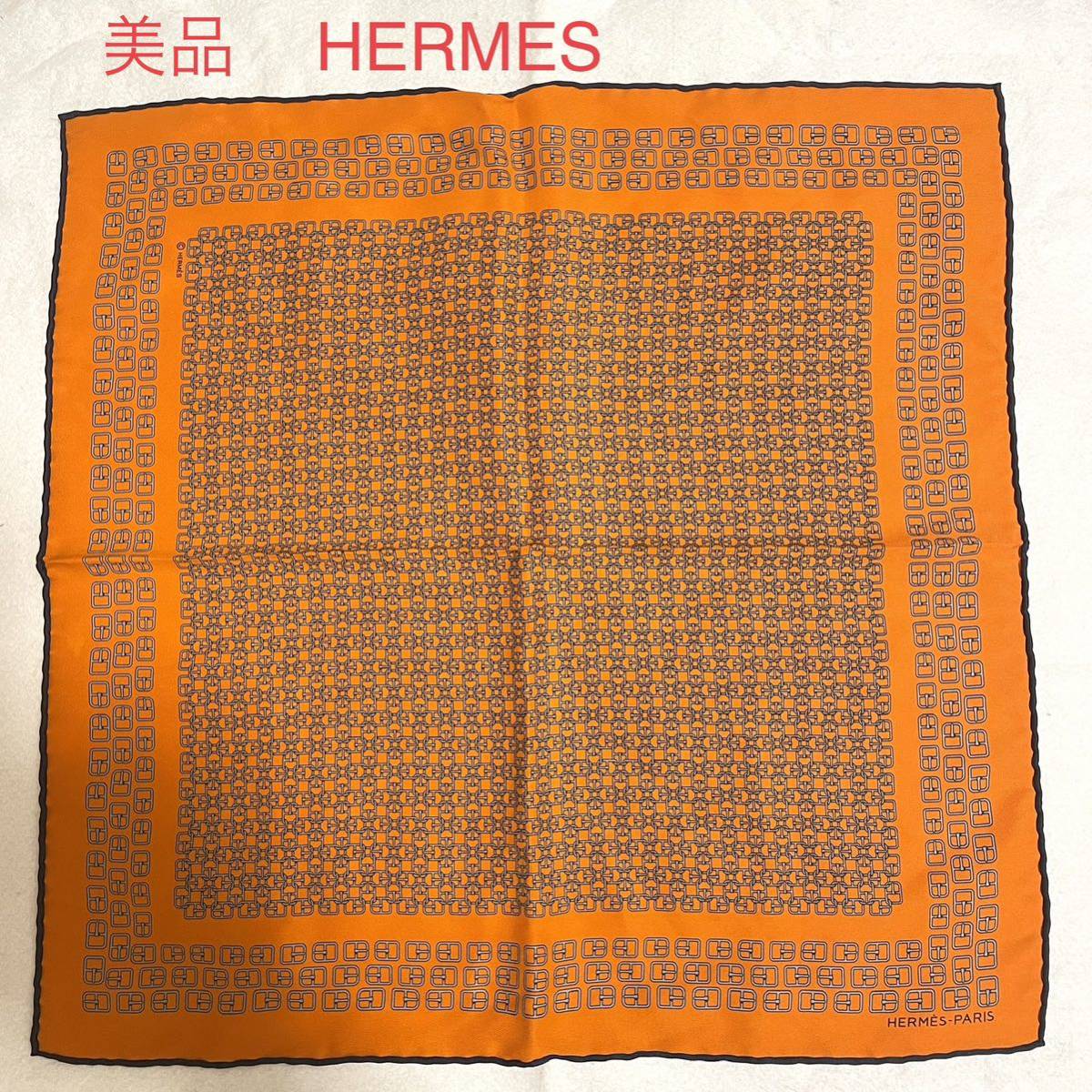 希少 美品 HERMES エルメス プチカレ 45 スカーフ エルメスオレンジ-