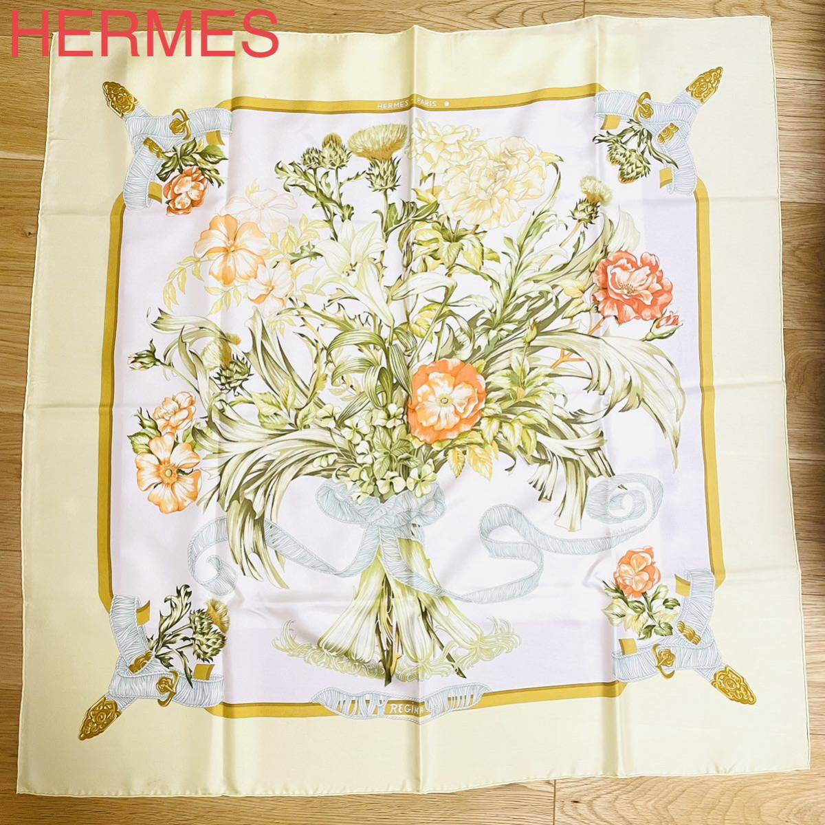 希少 HERMES エルメス カレ90 スカーフ シルク 花柄 フラワー 大判