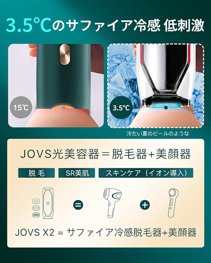 JOVS X2 脱毛器 メンズ 髭 だつもうき脱毛器 レディース vio対応 家庭用 光脱毛器 無制限回照射 サファイア 冷却機能 無痛 全身用 ホワイト