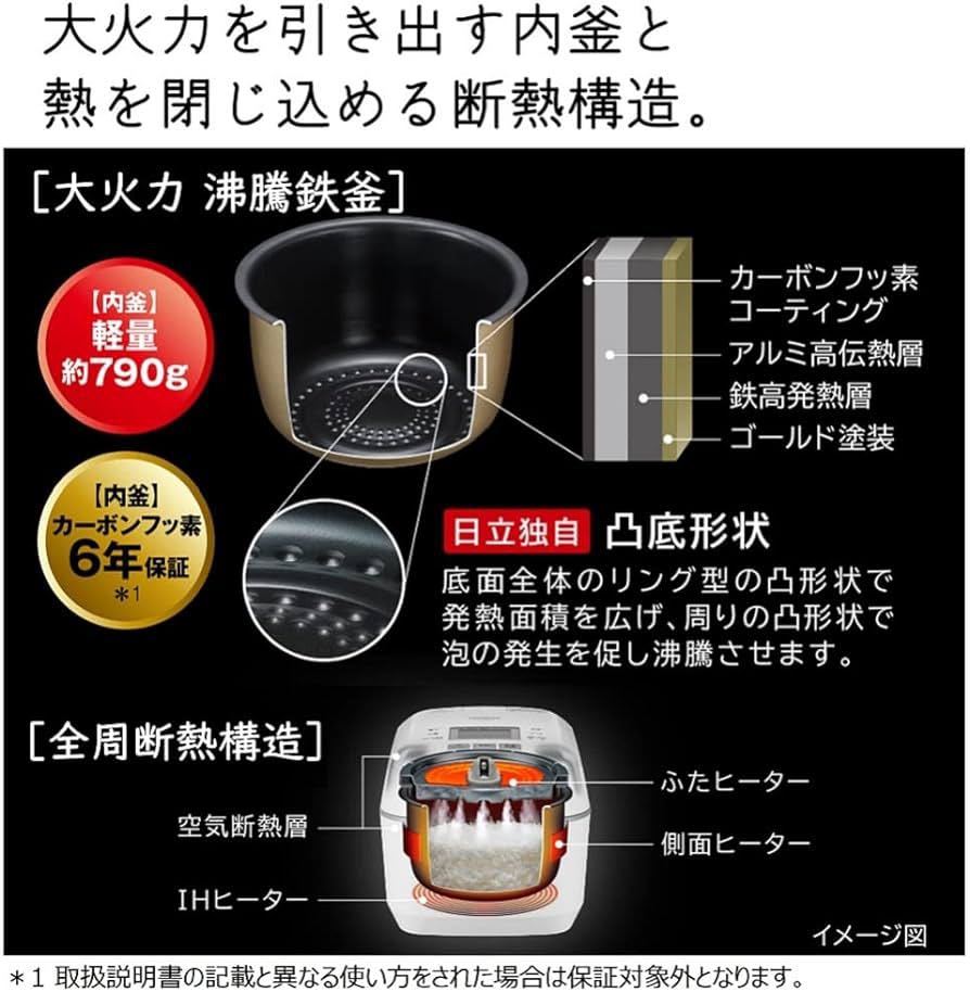 日立 炊飯器 5.5合 圧力&スチームIH ふっくら御膳 RZ-V100EM W フロストホワイト 本体日本製 大火力 沸騰鉄釜 蒸気カット