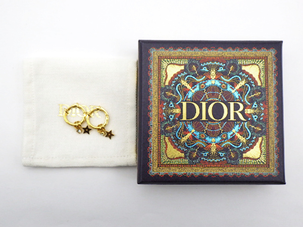 DIOR ディオール ピアス 星 スター ラインストーン ゴールド クリア フープ スイング 箱付 アクセサリー Christian Dior