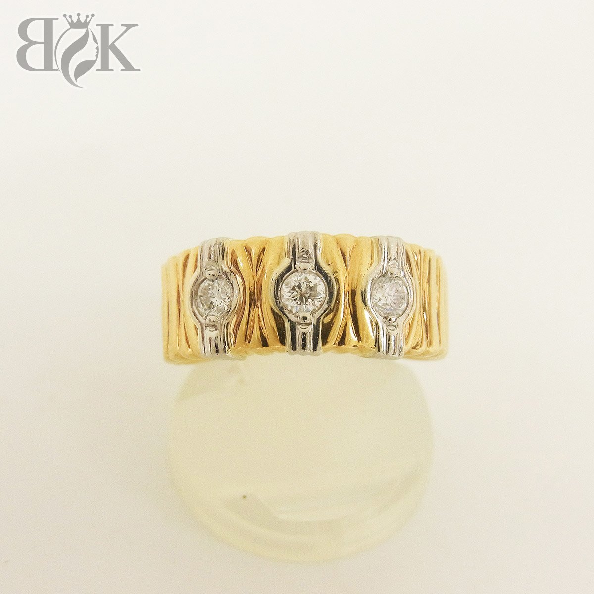 K18/Pt850 3Pダイヤモンド0.25ct レディース デザイン リング 指輪 約5.4g 約13号 最大幅7.9mm ゴールド 超音波洗浄済み 中古品 ♪