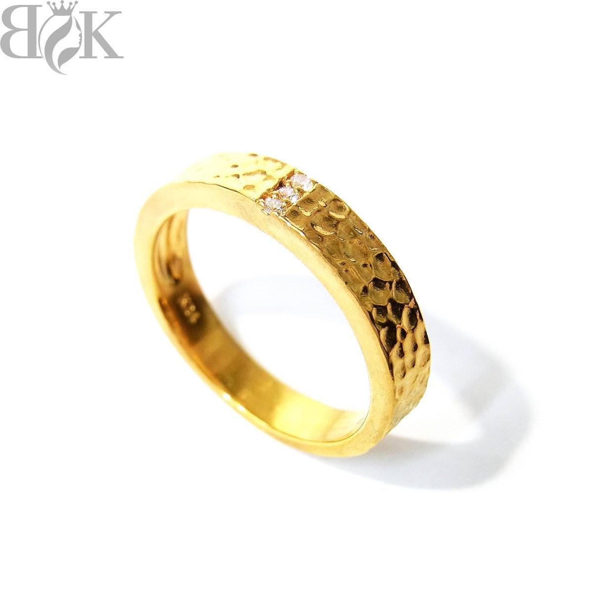 美品 K24 デザインリング 指輪 ダイヤ イエローゴールド 約15号 0.03ct 総重量約6.9g 超音波洗浄済み 〓