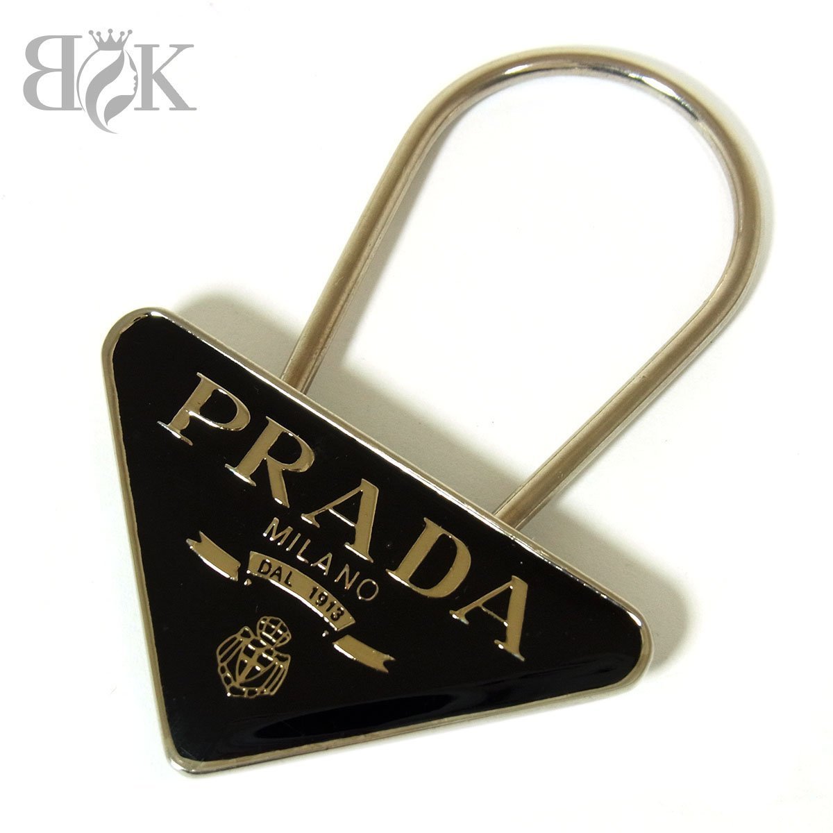 プラダ キーホルダー M285 三角プレート ロゴ レッド キーチャーム キーリング バッグチャーム 総重量約21.6g PRADA ◆_画像1