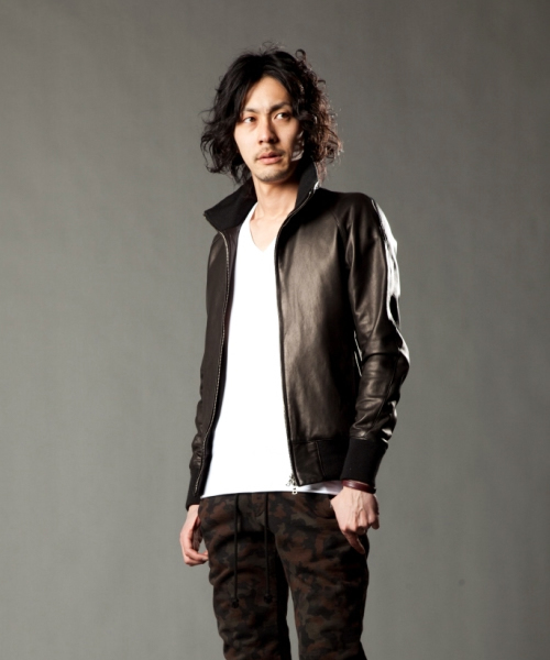 100円スタート 定価136,500円 wjk rm02 SPANISH RAM RIB JERSEY JACKET スパニッシュラム レザージャケット AKM junhashimoto 1piu1uguale3_画像1