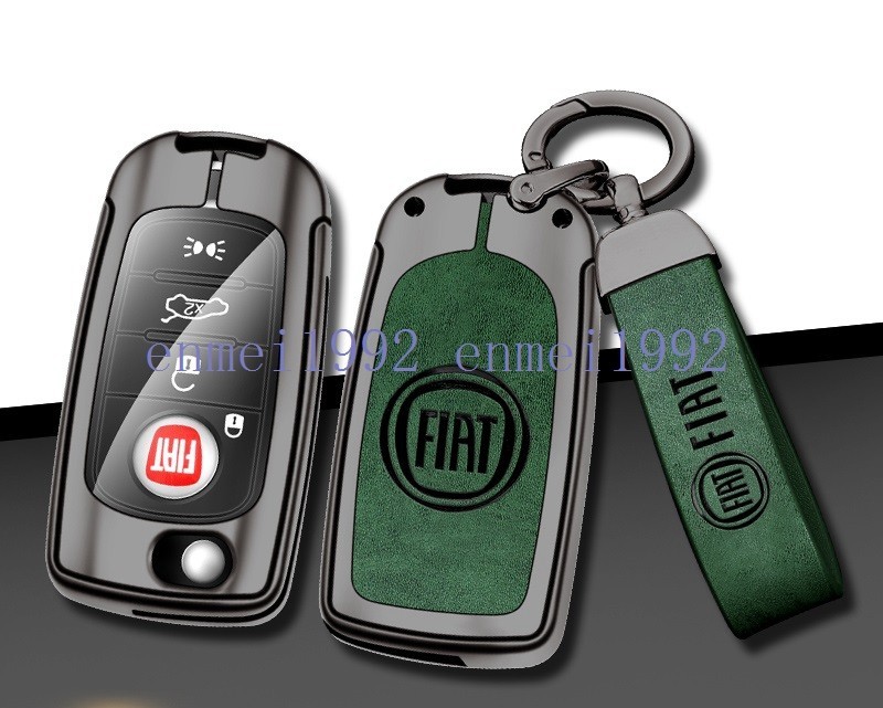 * Fiat FIAT* deep rust color / green * key case key cover key holder leather + alloy car key chain . car Logo C number 