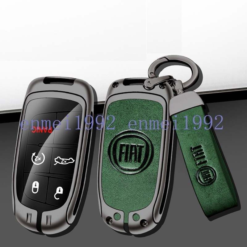 * Fiat FIAT* deep rust color / green * key case key cover key holder leather + alloy car key chain . car Logo A number 