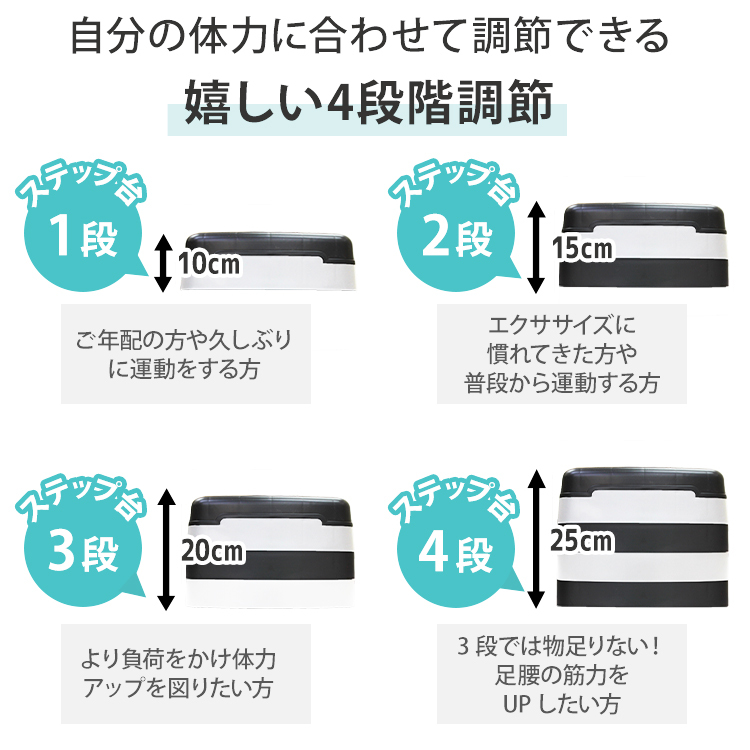 ステップ台 4段 踏み台昇降 ステッパー ブラック 4段階調節 エクササイズ フィットネス 踏み台 昇降台 ダイエット トレーニング 有酸素運動の画像7