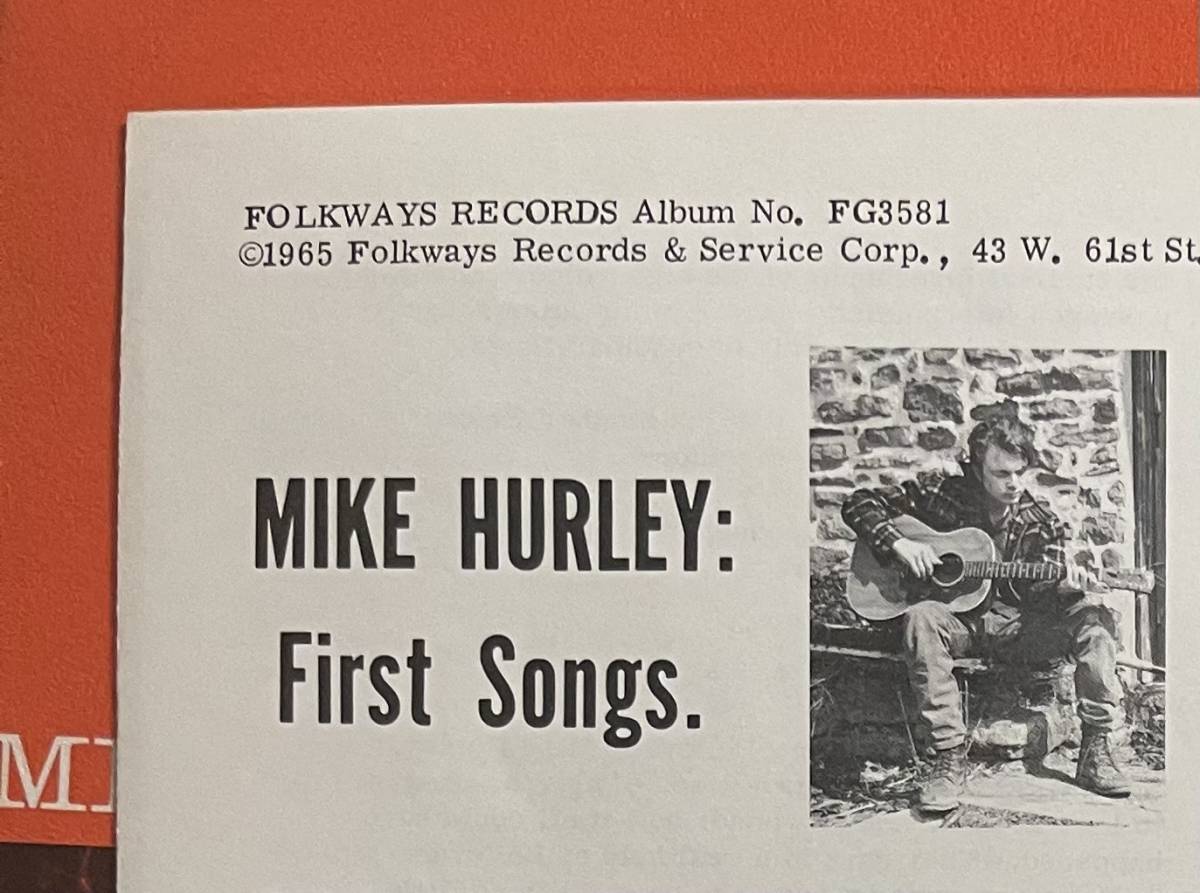 LP MIKE HURLEY FIRST SONGS Folkways Records FG 3581_画像3