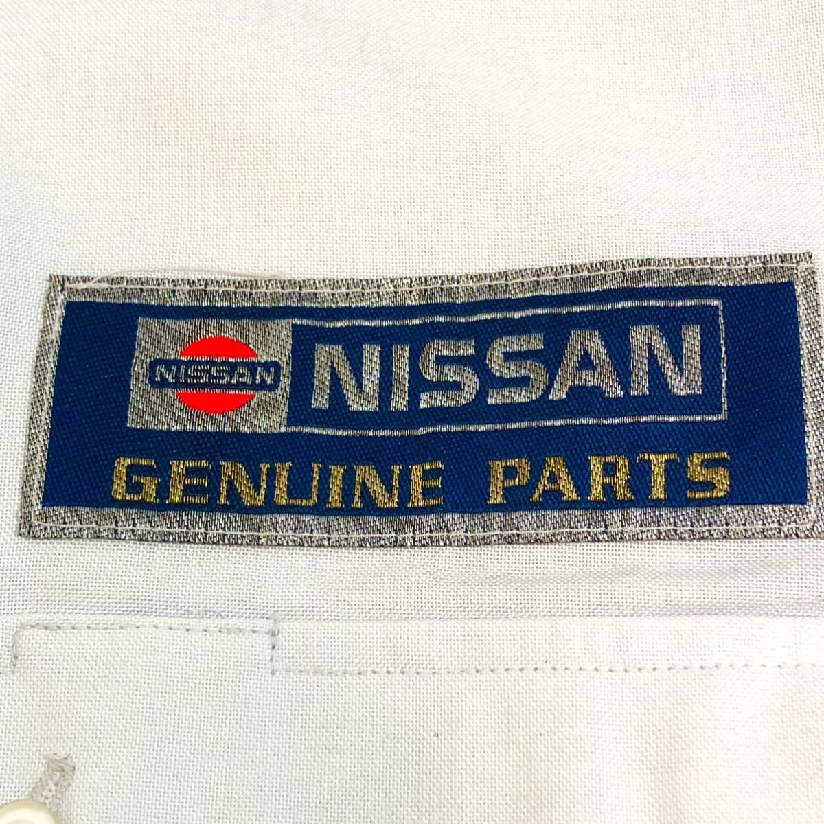 NISSAN 日産 Genuine Parts 半袖 シャツ M サイズ 水色 ブルー系 作業着 ニッサン 非売品？ 支給品? メンズ ワッペン付き 日本製 希少 レア_画像4