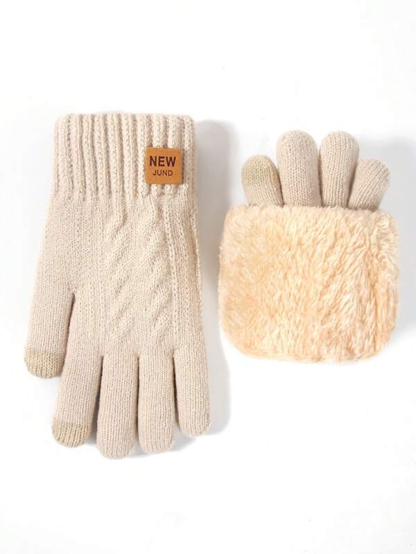 レディース アクセサリー 手袋 1 ペアの女性用冬用暖かいニット手袋、二重層タッチスクリーン指先付き、パーティー、運転、ランニング_画像1