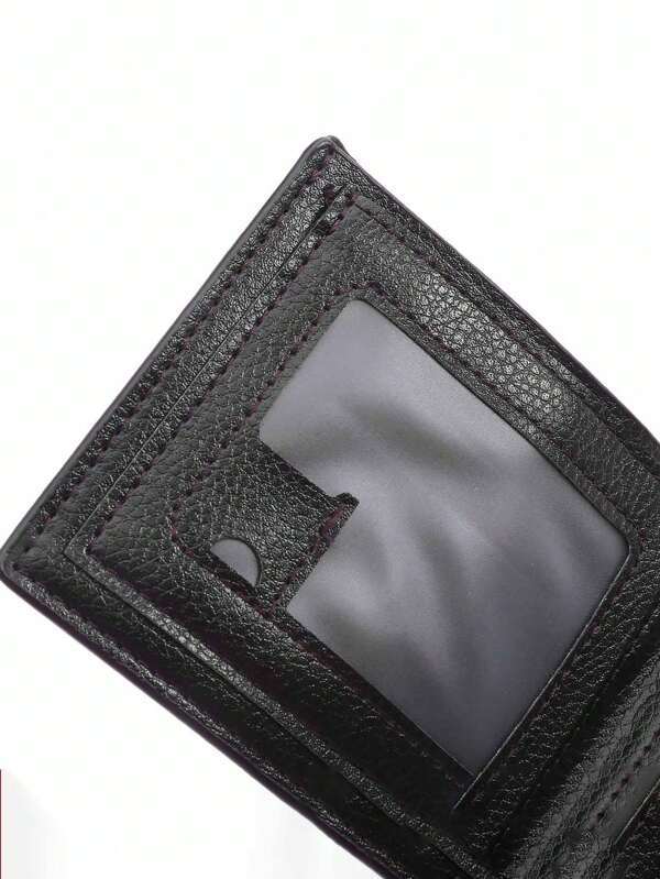 メンズ アクセサリー 財布orカードケース 運転免許証用のジッパーとカードスロット付きメンズショートブラックレザーウォレット1個、_画像6