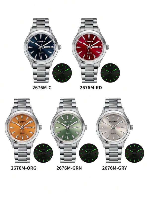 腕時計 メンズ クォーツ オレンジバンド メンズクオーツ腕時計 週間カレンダー機能 合金製 ステンレス鋼製 30防水