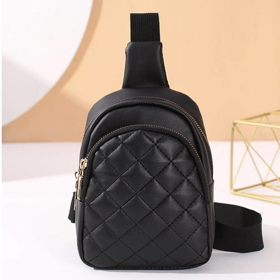  lady's bag waist bag Mini quilting sling bag zipper black Mini ma list 