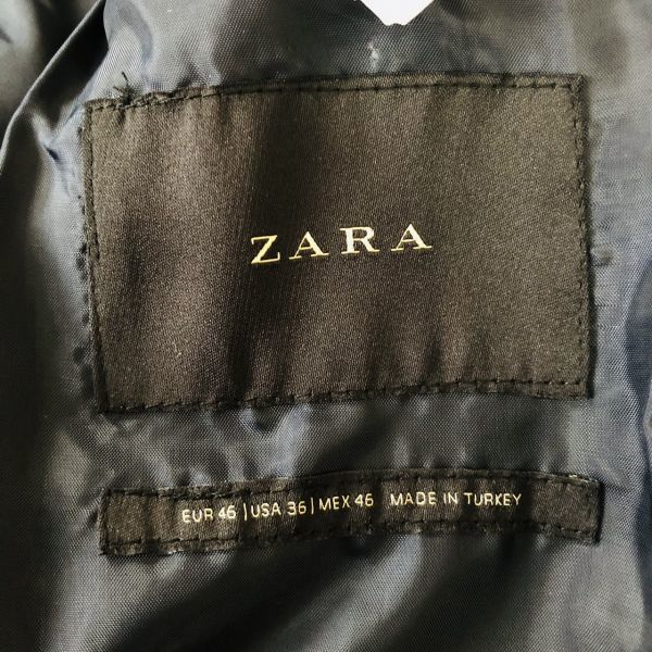 ザラ『美スタイル』ZARA　スーツ　セットアップ　テーラードジャケット　M　ネイビー　チェック　綿　コットン　総裏　サイドベンツ　91_画像3