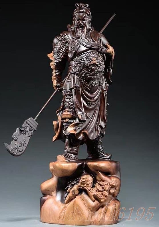 極上品 仏教工芸 精密細工 関羽像 精密彫刻 極上品 黒檀木 仏師で仕上げ品 武財神 中国武将 三国志