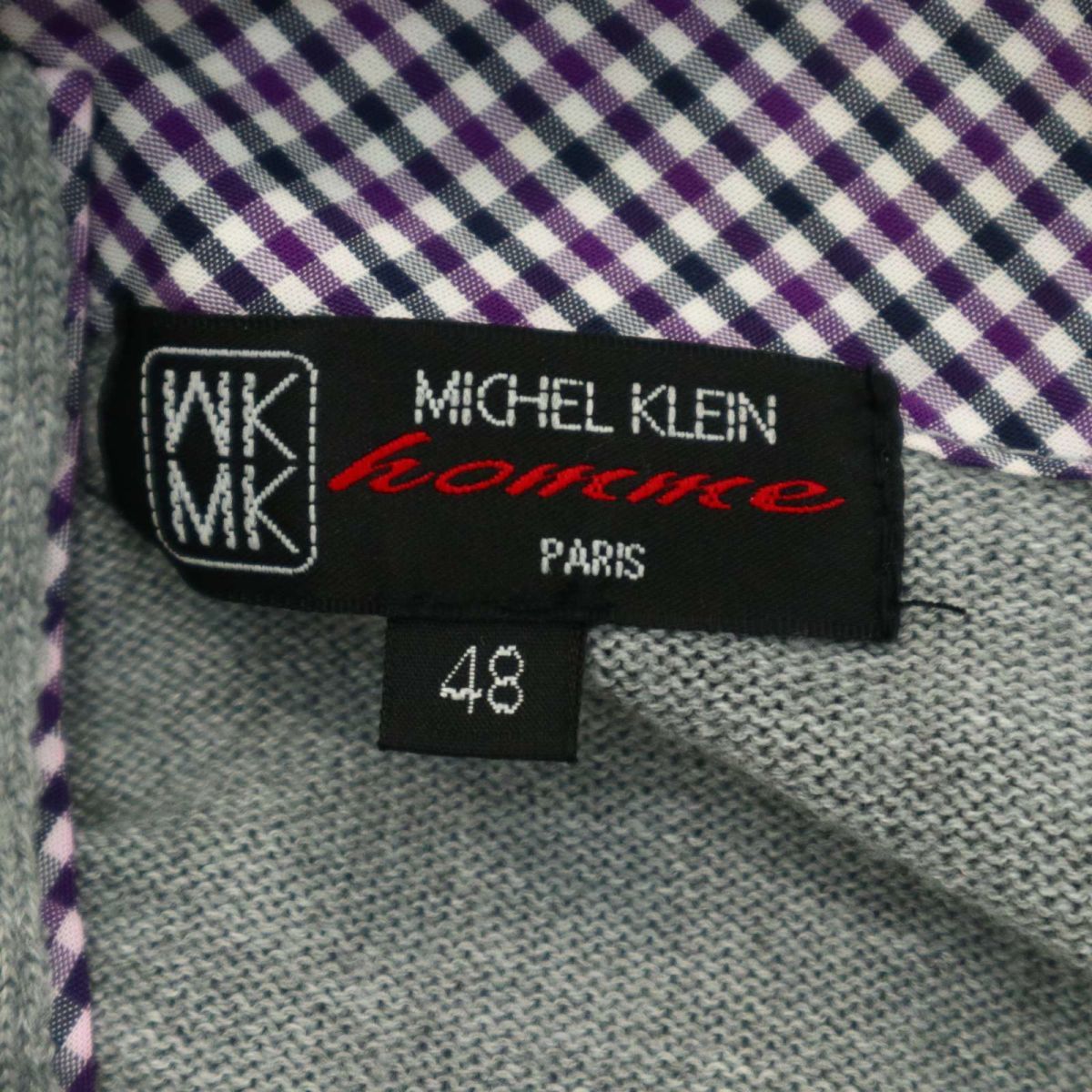 MK HOMME Michel Klein Homme through year check using * stand-up collar knitted cardigan Sz.48 men's gray A3T11429_A#O